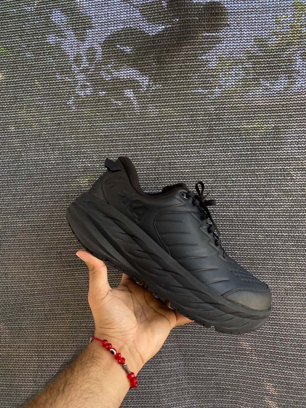 HOKA Bondi SR Black Slip-Resistant Leather Sneakers